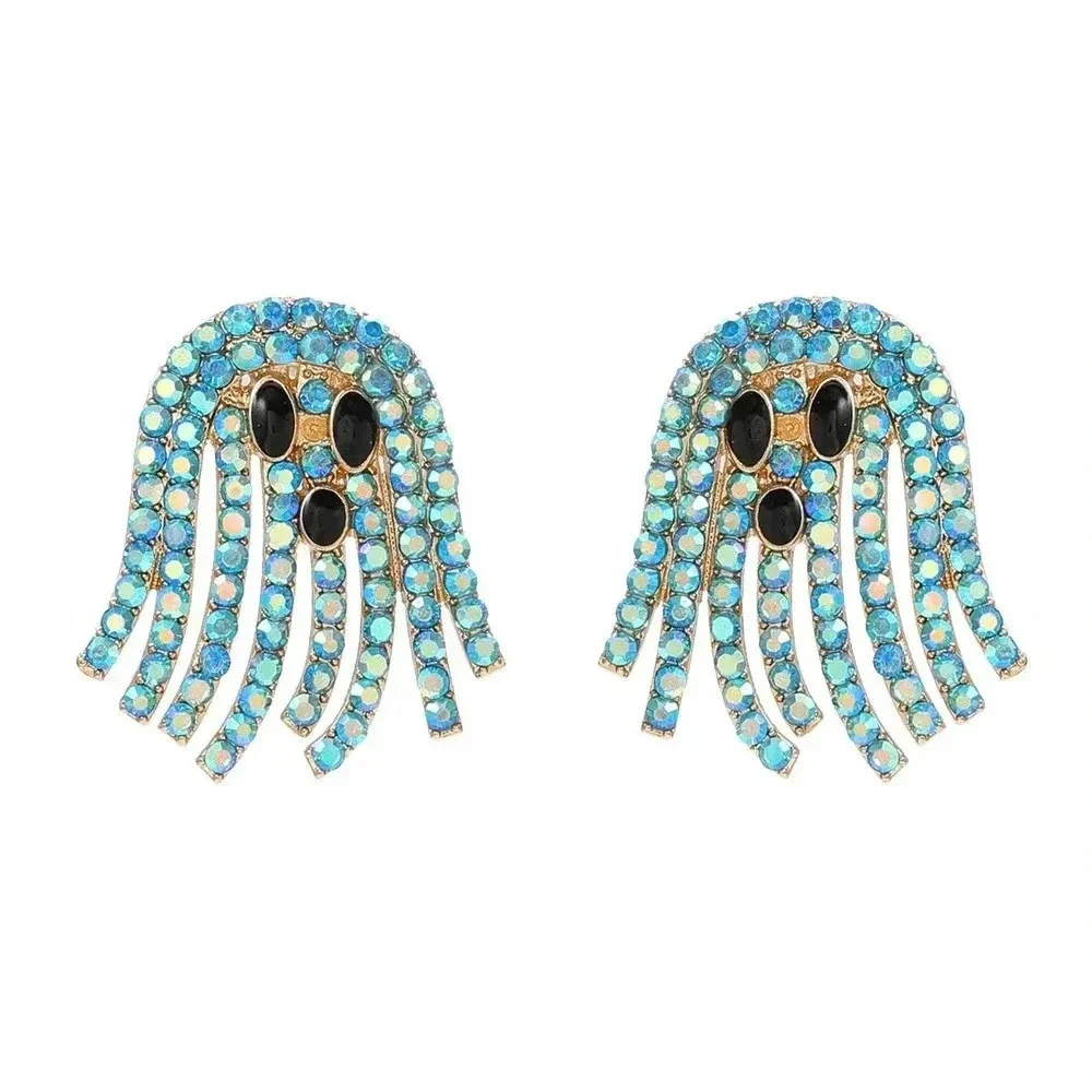 NWOT Halloween Ghost Earrings Rhinestone Ghost Party Fashion Fall Winter Blue - Picture 1 of 2